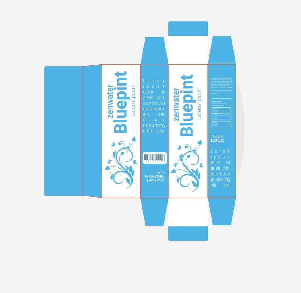 Packaging design, label on blue cosmetic container with luxury box design template and mockup box. Illustration . vector