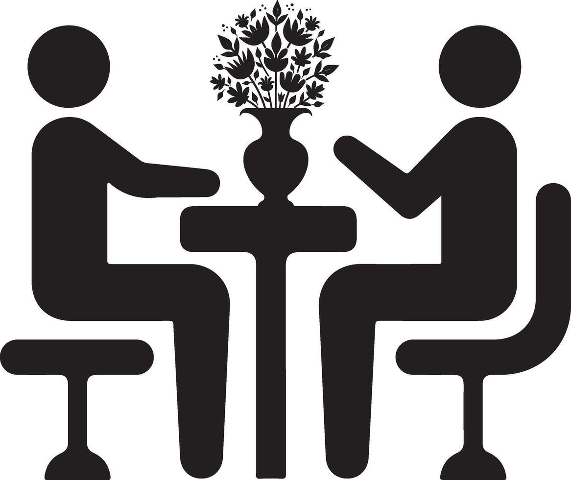 People Meeting at a Table with Flowers icon vector