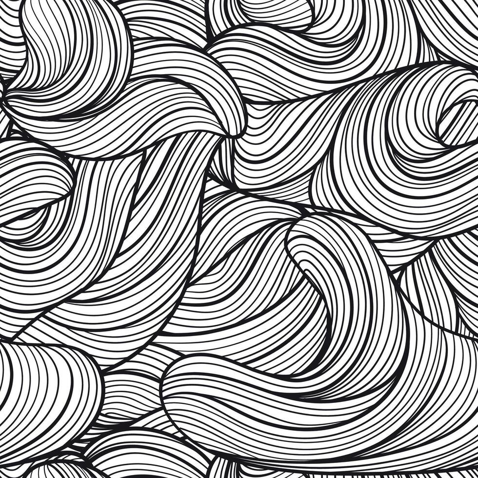 A seamless pattern featuring abstract line art waves created with flowing black lines and dynamic movement vector