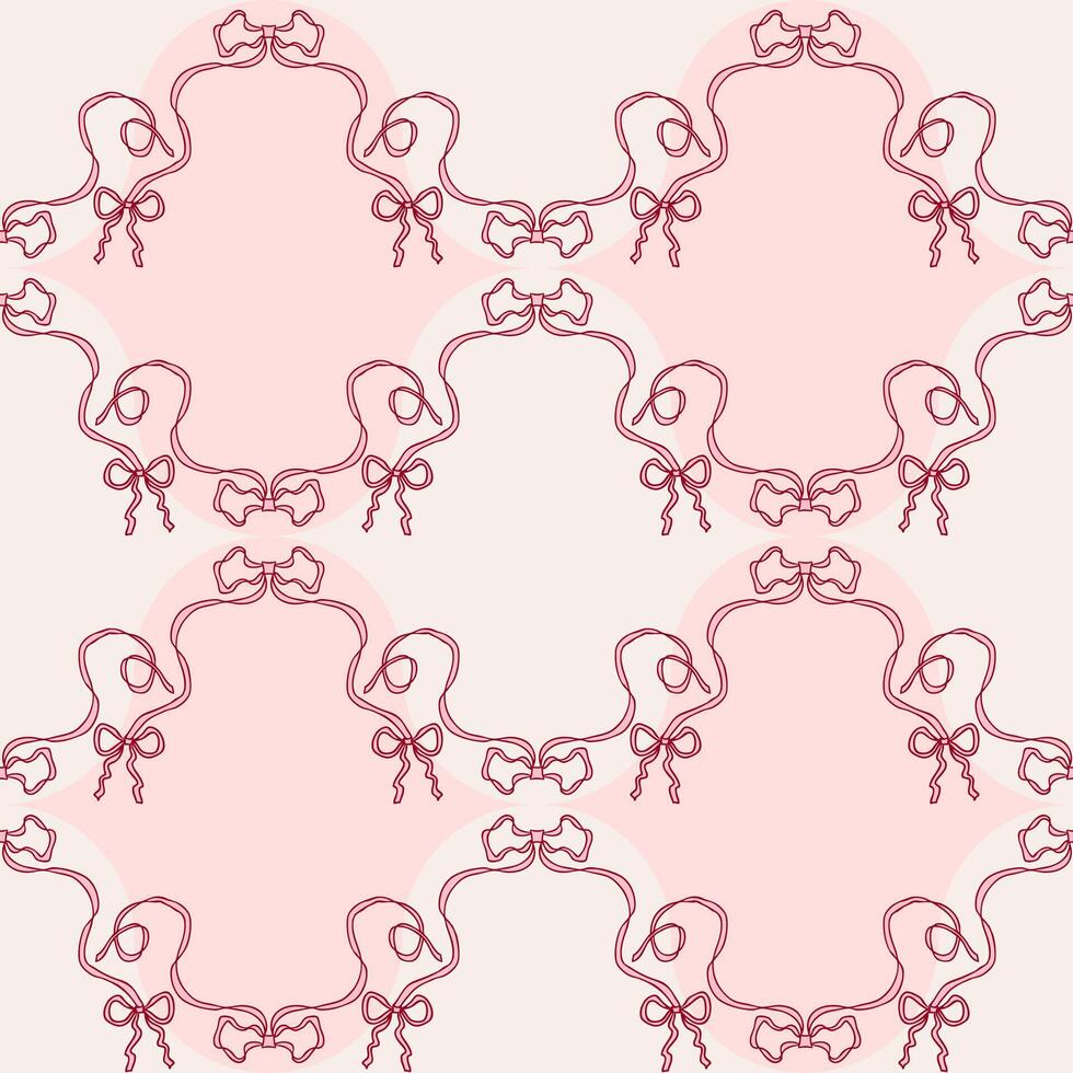 Retro style coquette ribbon bow frame seamless pattern. Aesthetic print for fabric, paper, textile. Hand drawn illustration. vector