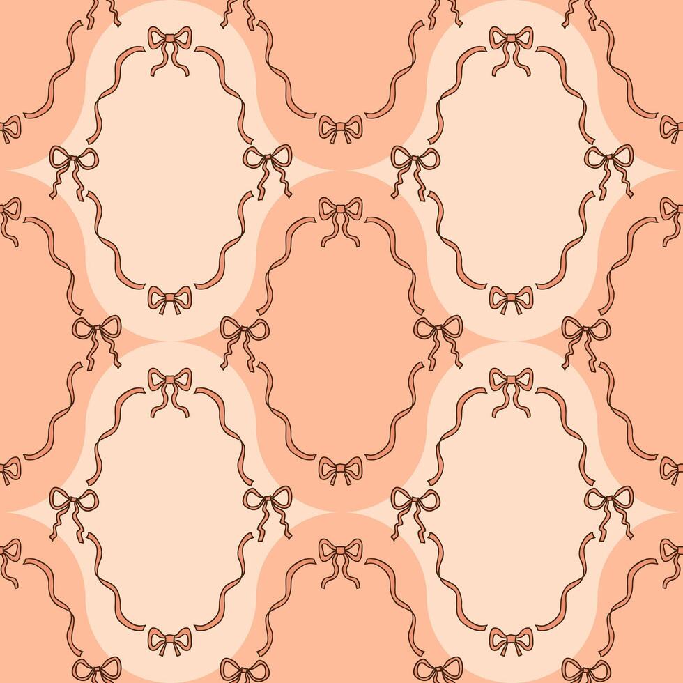 Pastel ribbon bow frame seamless pattern. Beautiful retro print for fabric, paper, textile. Hand drawn illustration. vector