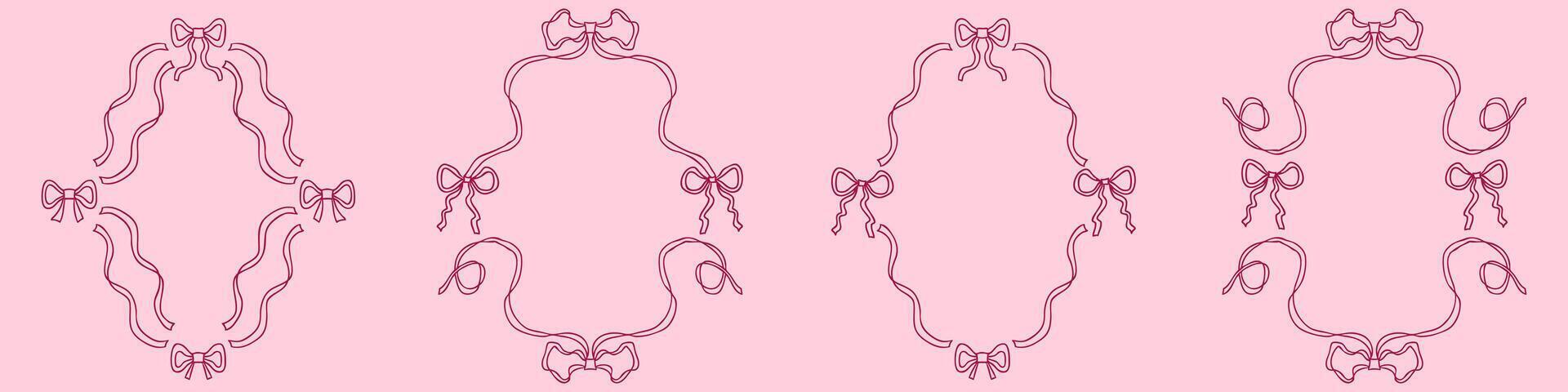 Coquette ribbon frames with bows doodle collection. Perfect for stickers, label, sale, cards, invitations. Hand drawn illustration. vector