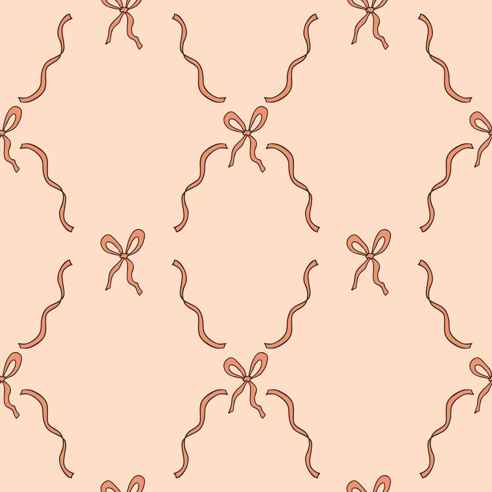 Lovely satin bow frame seamless pattern. Aesthetic print for fabric, paper, textile. Hand drawn illustration. vector