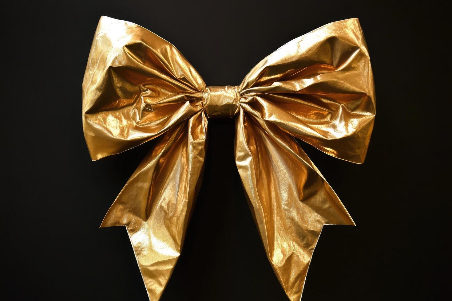 A large, oversized bow made from gold metallic ribbon photo