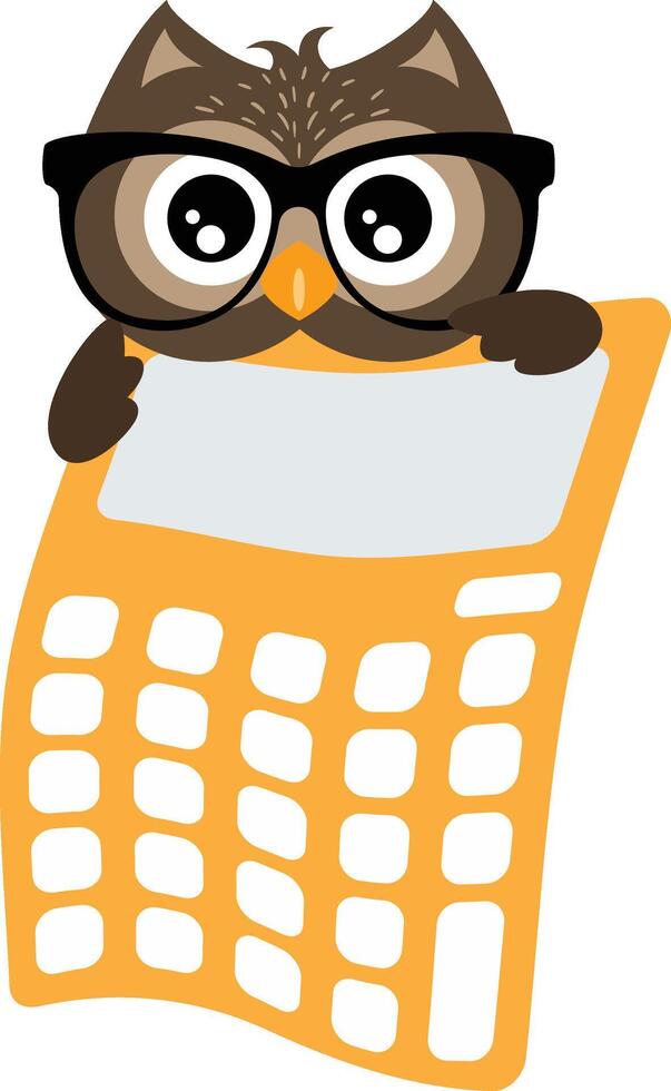 Wise Owl Using Yellow Calculator Tool vector