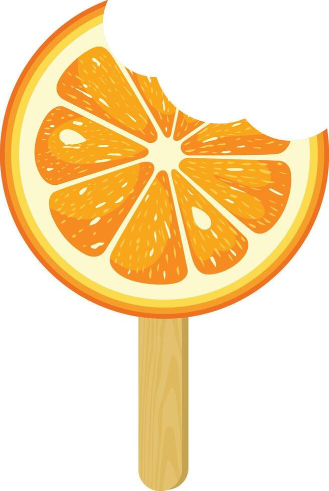 Ice cream orange slice bite on a wooden stick vector