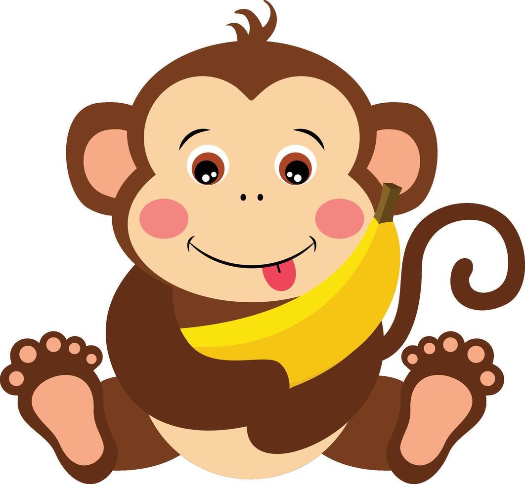 Cute monkey sitting holding a banana isolated vector