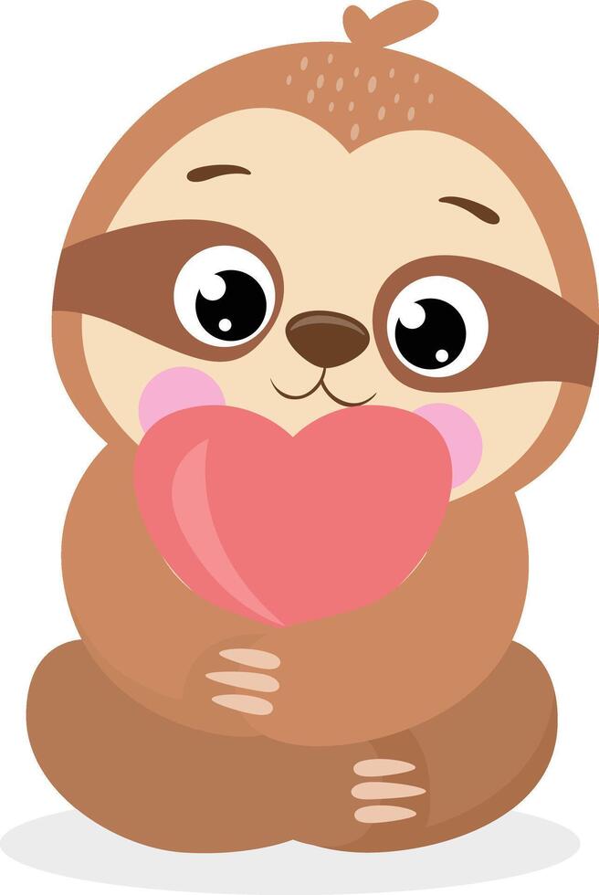 Friendly brown sloth sitting hugging a heart vector