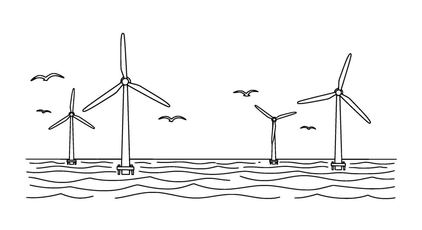 Offshore Wind Farm Minimal Line Art vector