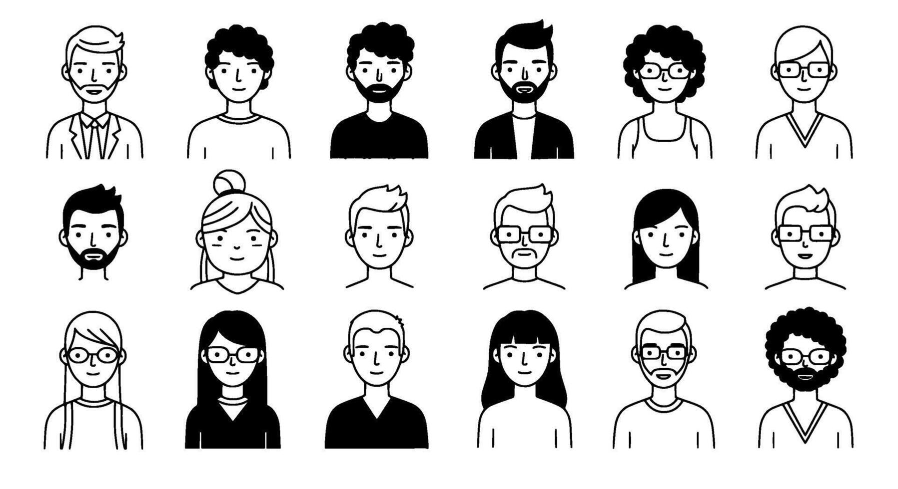 Line Art Diverse People Avatars Set vector