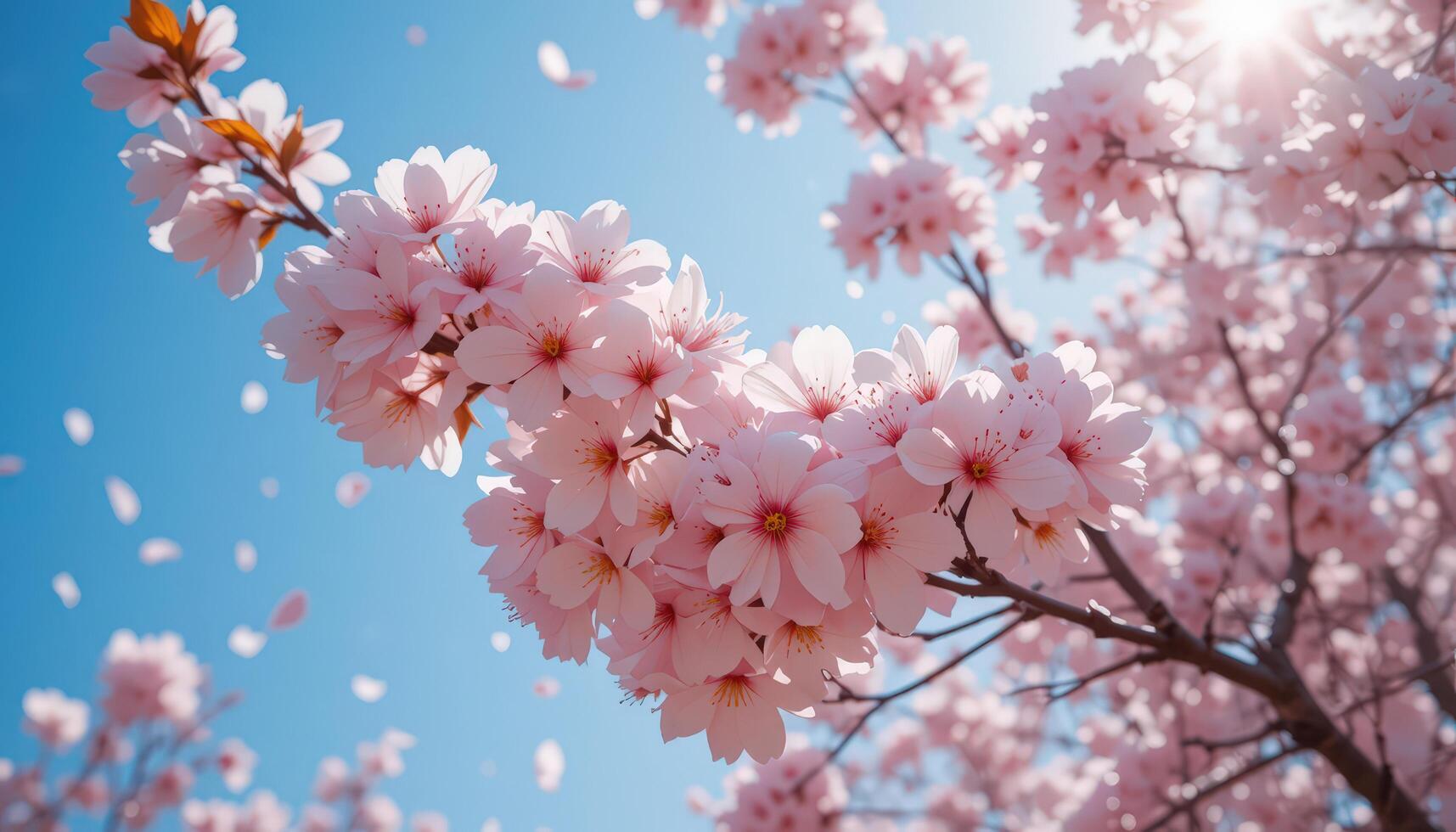 Cherry Blossoms Bloom in Vibrant Spring Sunlight, Creating a Breathtaking Display of Nature's Beauty photo