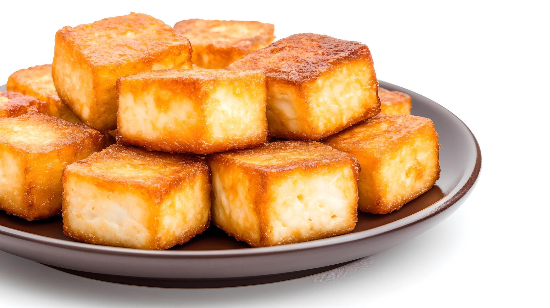 Golden Brown Fried Cheese Cubes on Dark Plate photo