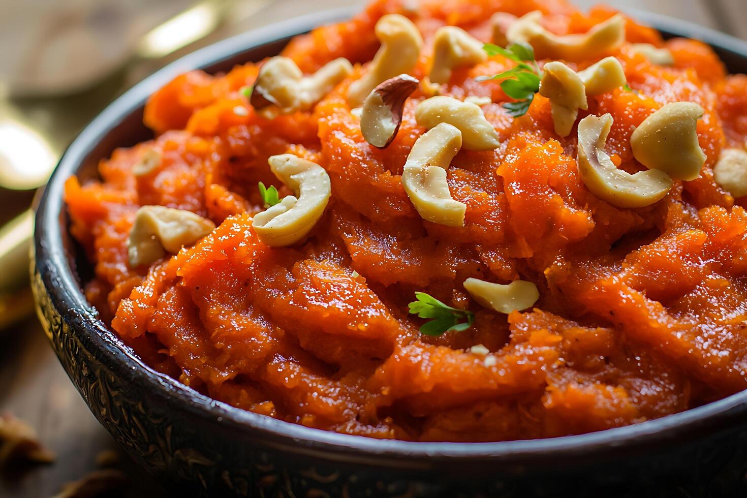 Close-up of Delicious Gajar ka Halwa, a Traditional Carrot Dessert. photo