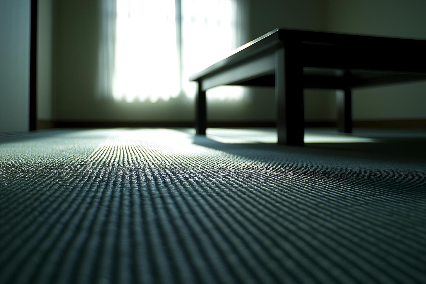 Sunlit Tatami Matting and Low Table in a Minimalist Room. photo