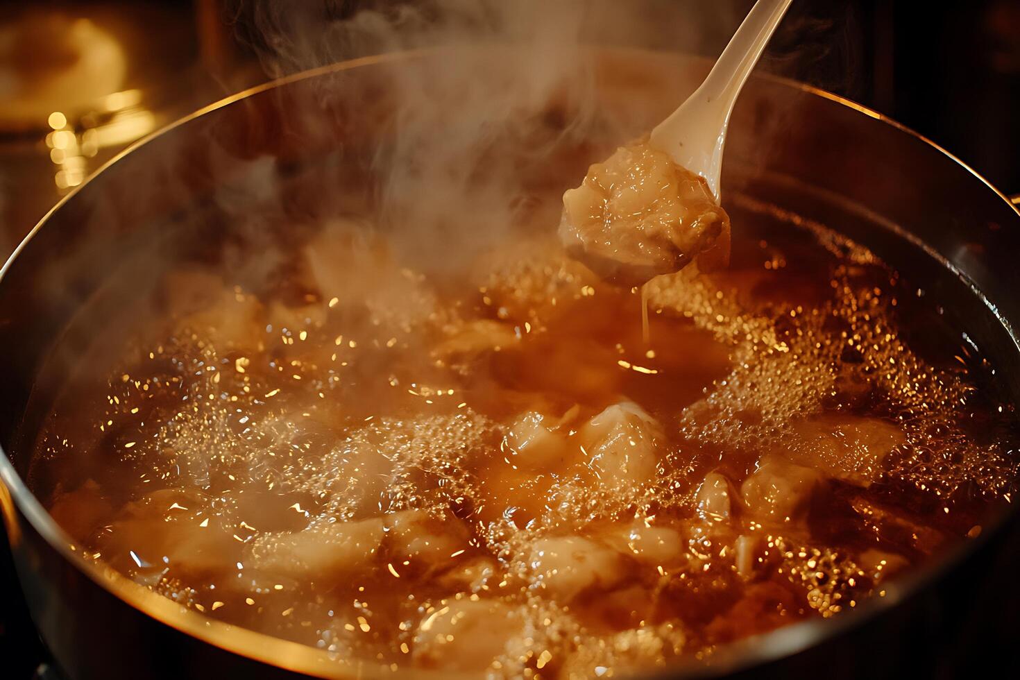 Steaming Dumplings in Broth A Close-Up of Delicious Food Preparation. photo