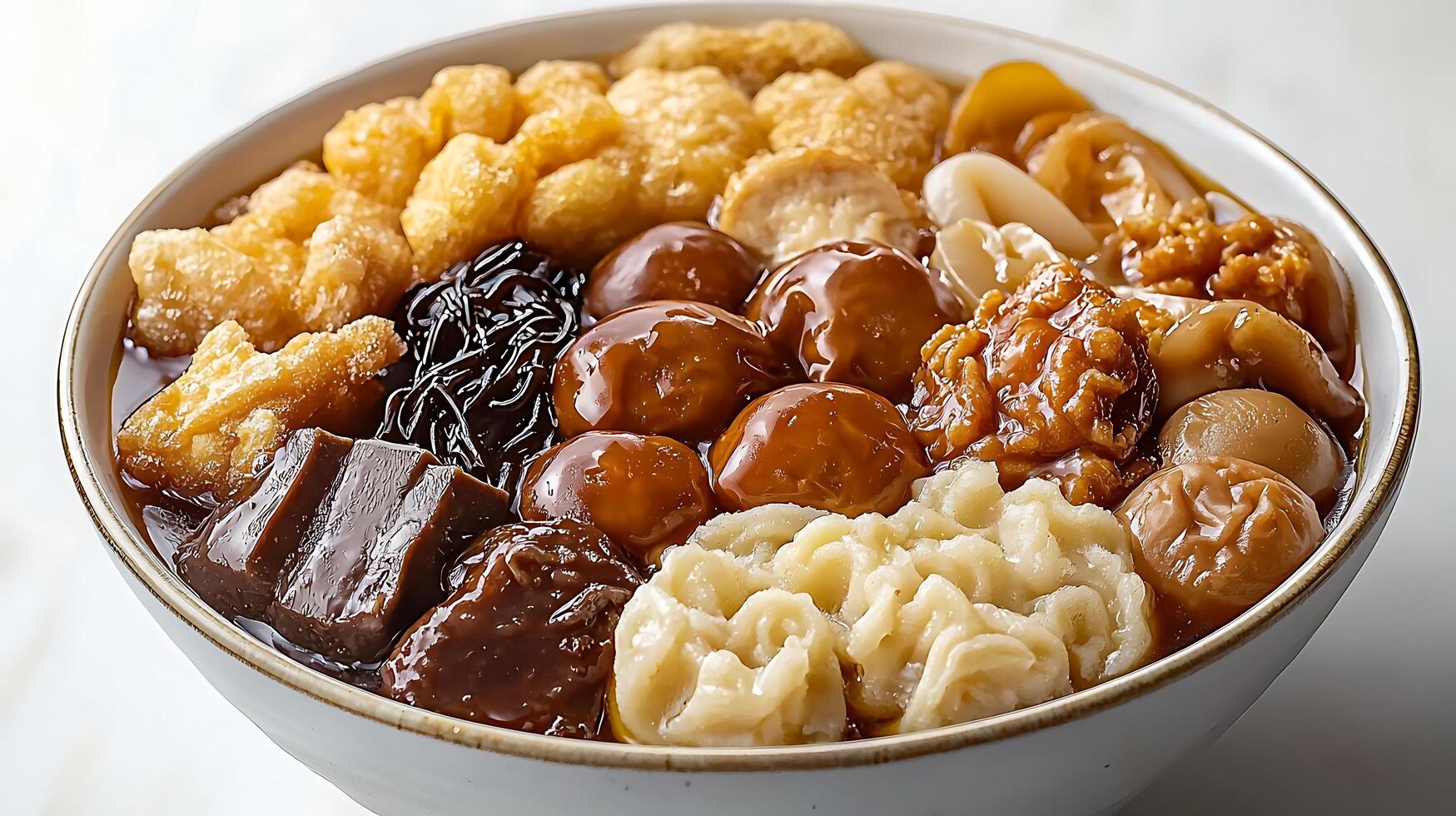 Close Up of a Delicious Bowl of Chinese Stew with Assorted Ingredients. photo