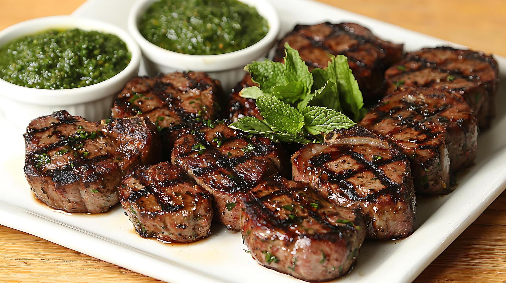 Grilled Lamb Chops with Fresh Herb Sauce A Gourmet Meal Presentation. photo