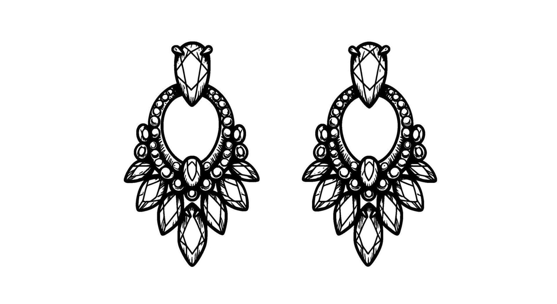 Elegant Diamond Drop Earrings Sketch vector