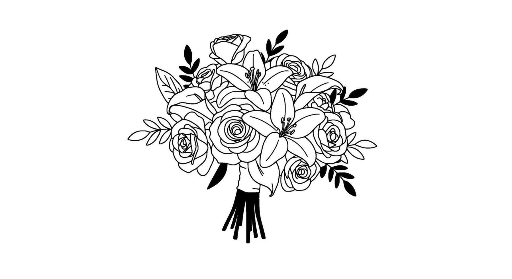 Monochromatic Lily Rose Bouquet Illustration vector