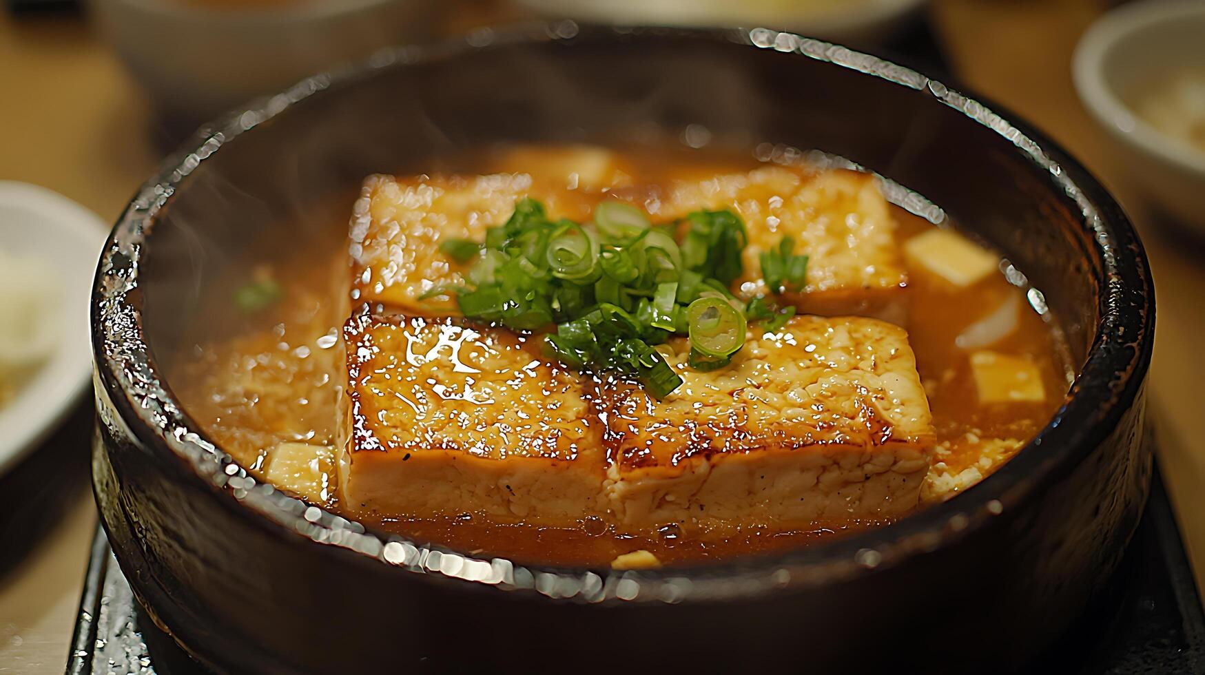 Close Up of Steamed Tofu in Savory Sauce, Japanese Cuisine. photo
