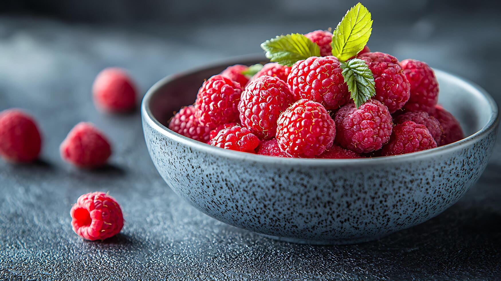 Fresh Raspberries in a Rustic Bowl Close Up of Juicy Summer Berries. photo