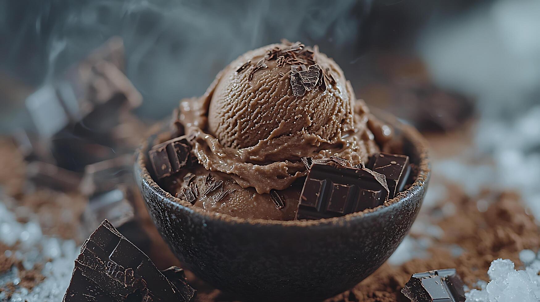 Delicious Chocolate Ice Cream Scoop in a Bowl with Chocolate Shavings. A close up image of a decadent dessert. photo
