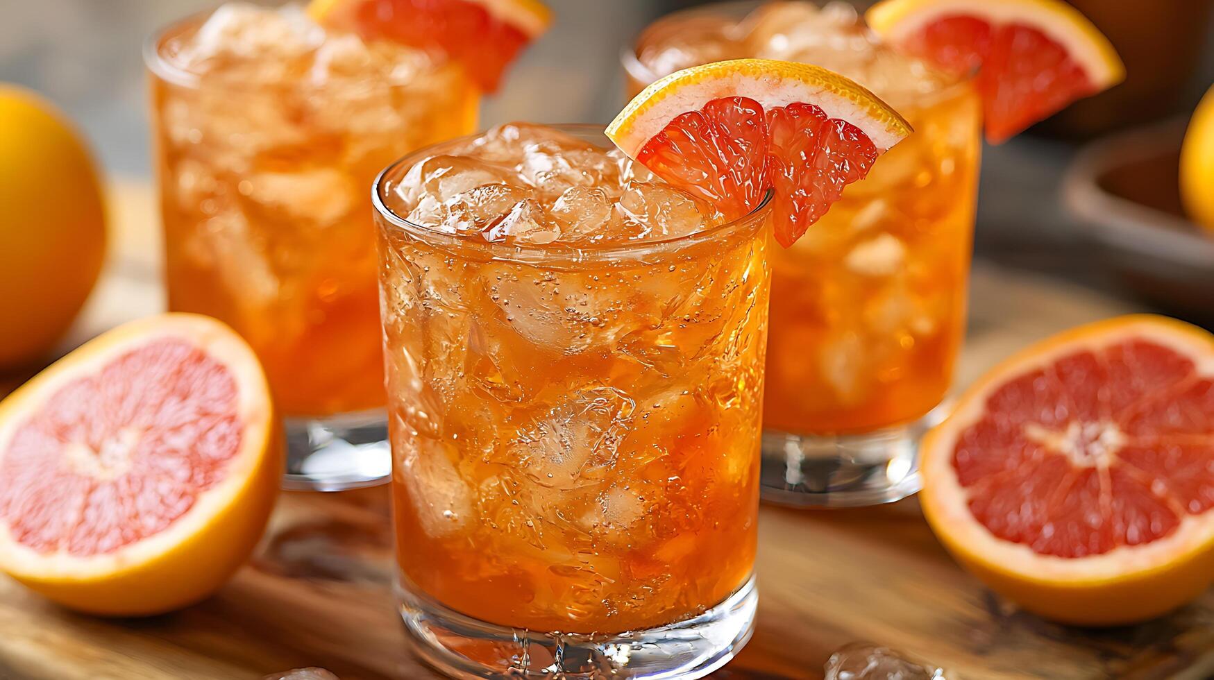 Refreshing Grapefruit Iced Tea Close Up of Sparkling Summer Drinks. photo