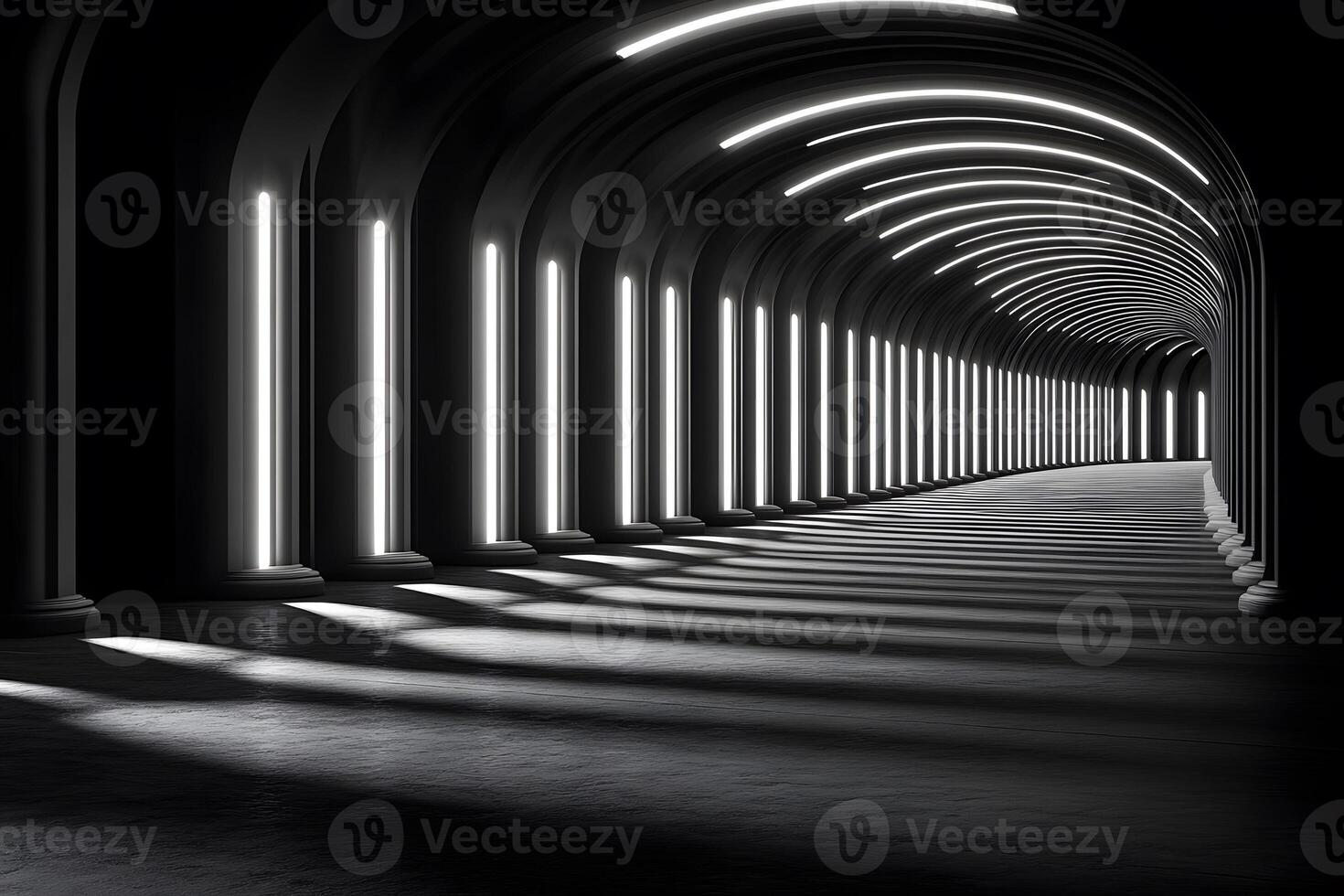 Futuristic Curved Tunnel with Dramatic Lighting for Architectural Design photo