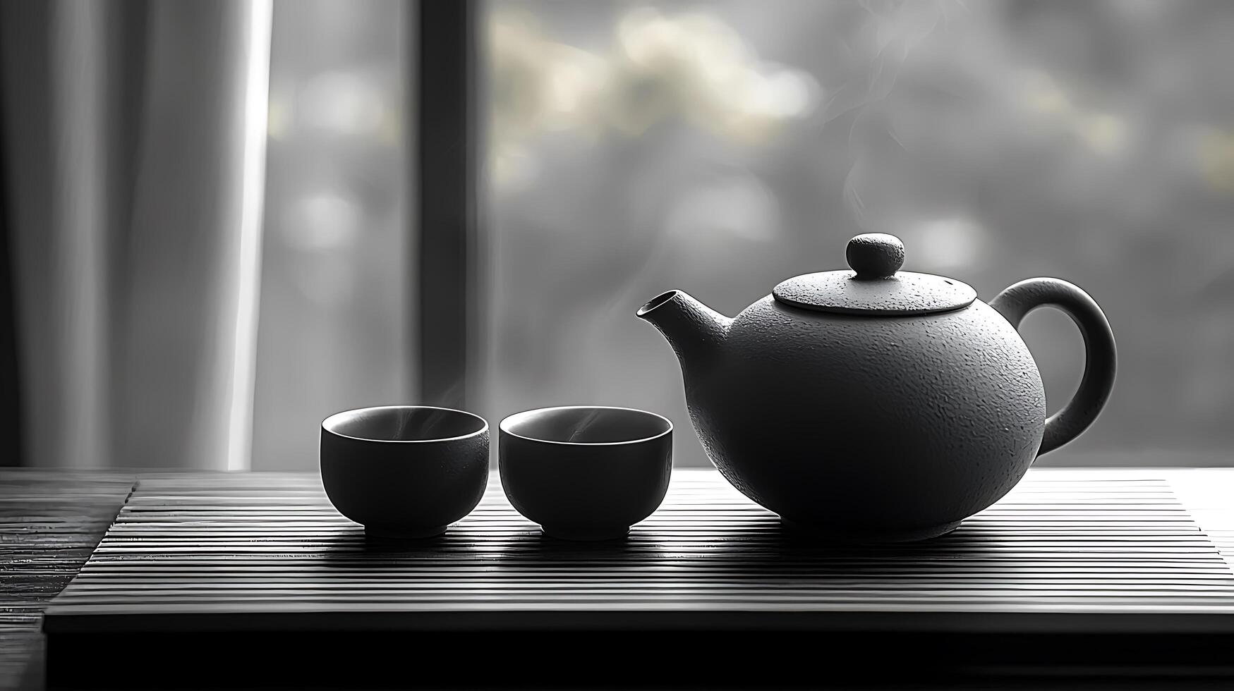 Serene Tea Ceremony A Still Life of Teapot and Cups. photo