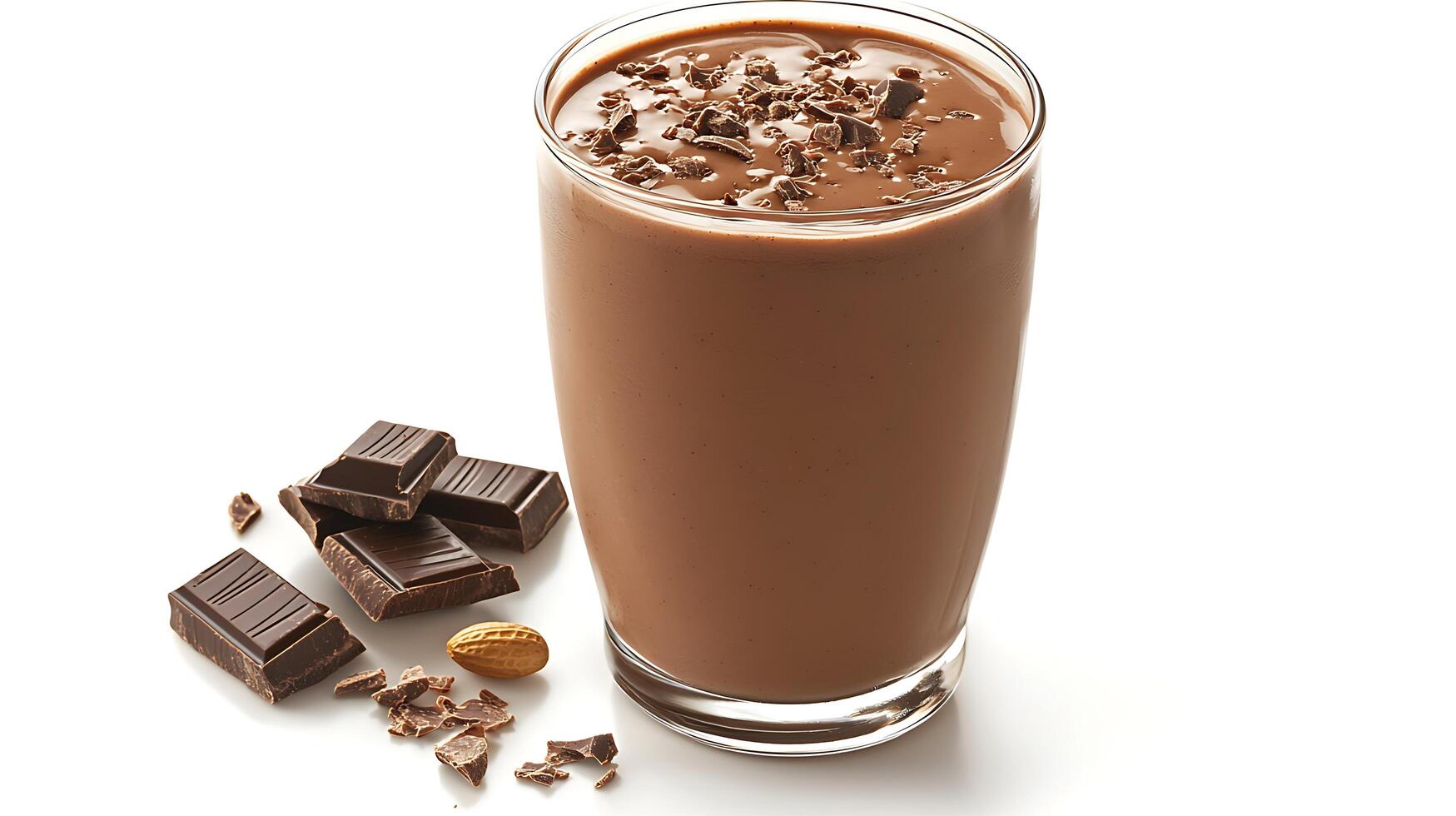 Delicious Chocolate Smoothie in a Glass with Chocolate Pieces. A refreshing and decadent drink perfect for any occasion. photo