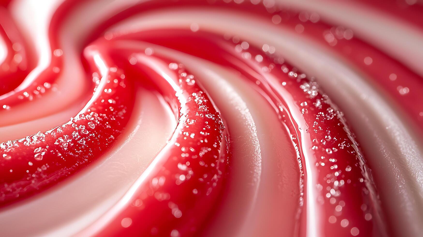 Close up of Swirled Red and White Candy with Sugar Crystals. A Detailed Macro Photograph of Candy Texture. photo