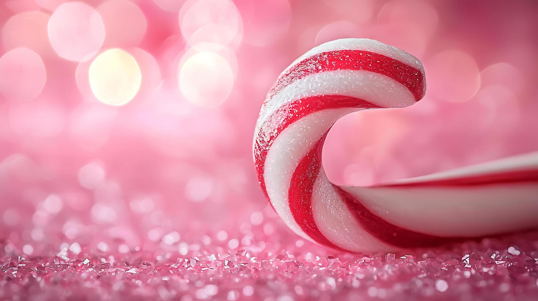 Close up of Candy Cane on Pink Glitter Background. A festive image perfect for holiday-themed designs and projects. photo
