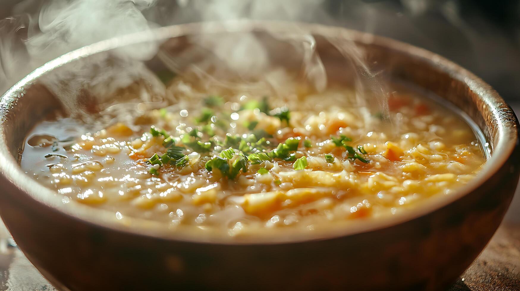 Steaming Hot Bowl of Creamy Vegetable Soup. photo