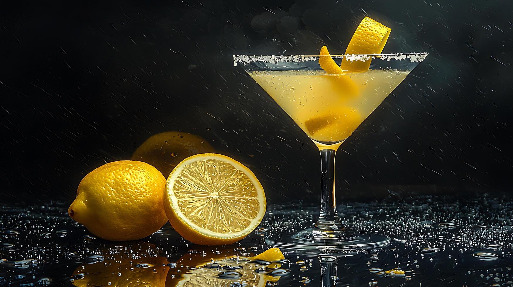 Refreshing Lemon Martini Cocktail with Salted Rim, Close Up. A vibrant image perfect for drink menus, websites, and advertisements. photo