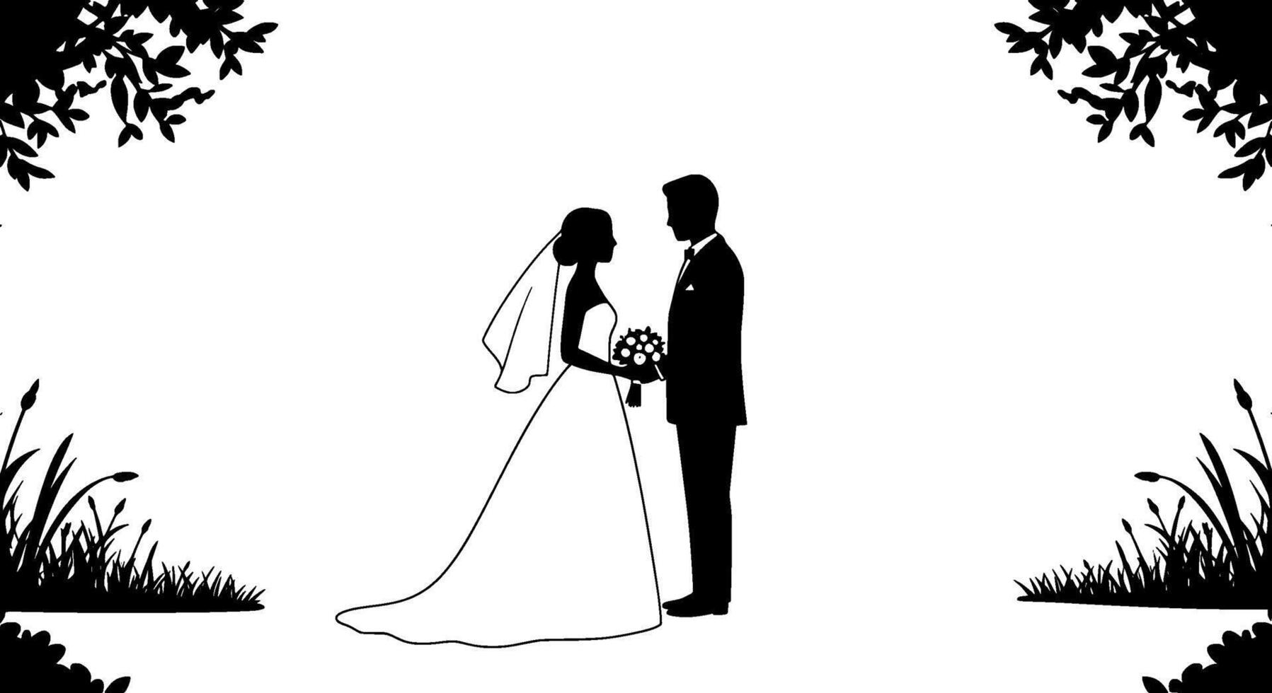 Silhouette Wedding Couple Nature Frame vector