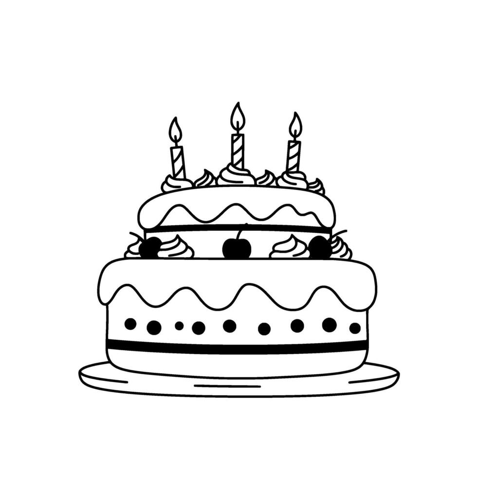 Two-Tier Birthday Cake with Cherries vector