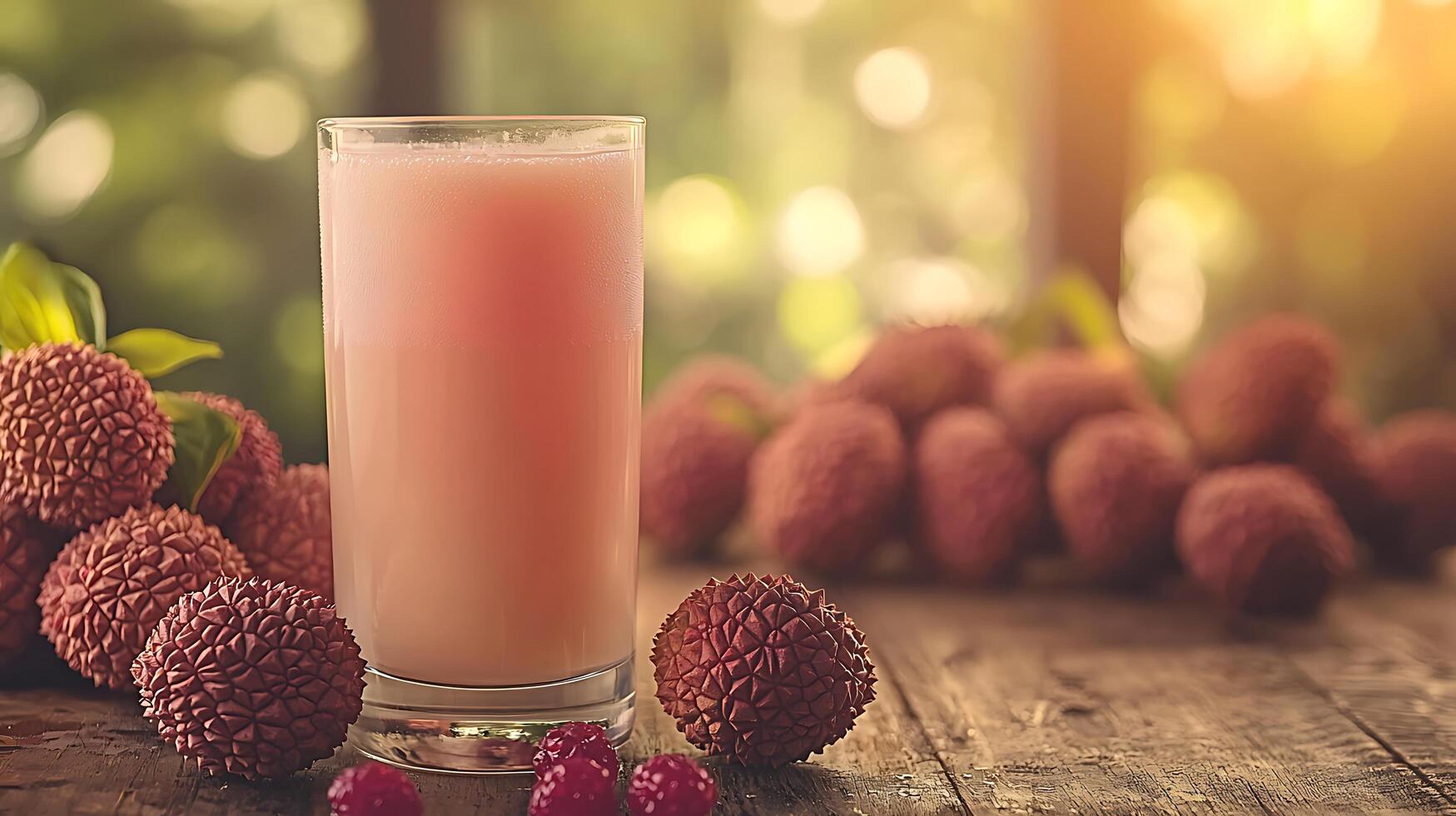 Refreshing Lychee Juice in a Glass, Close Up with Fresh Fruit. photo