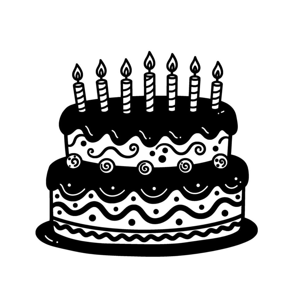 Ornate Two-Tier Birthday Cake with Candles vector