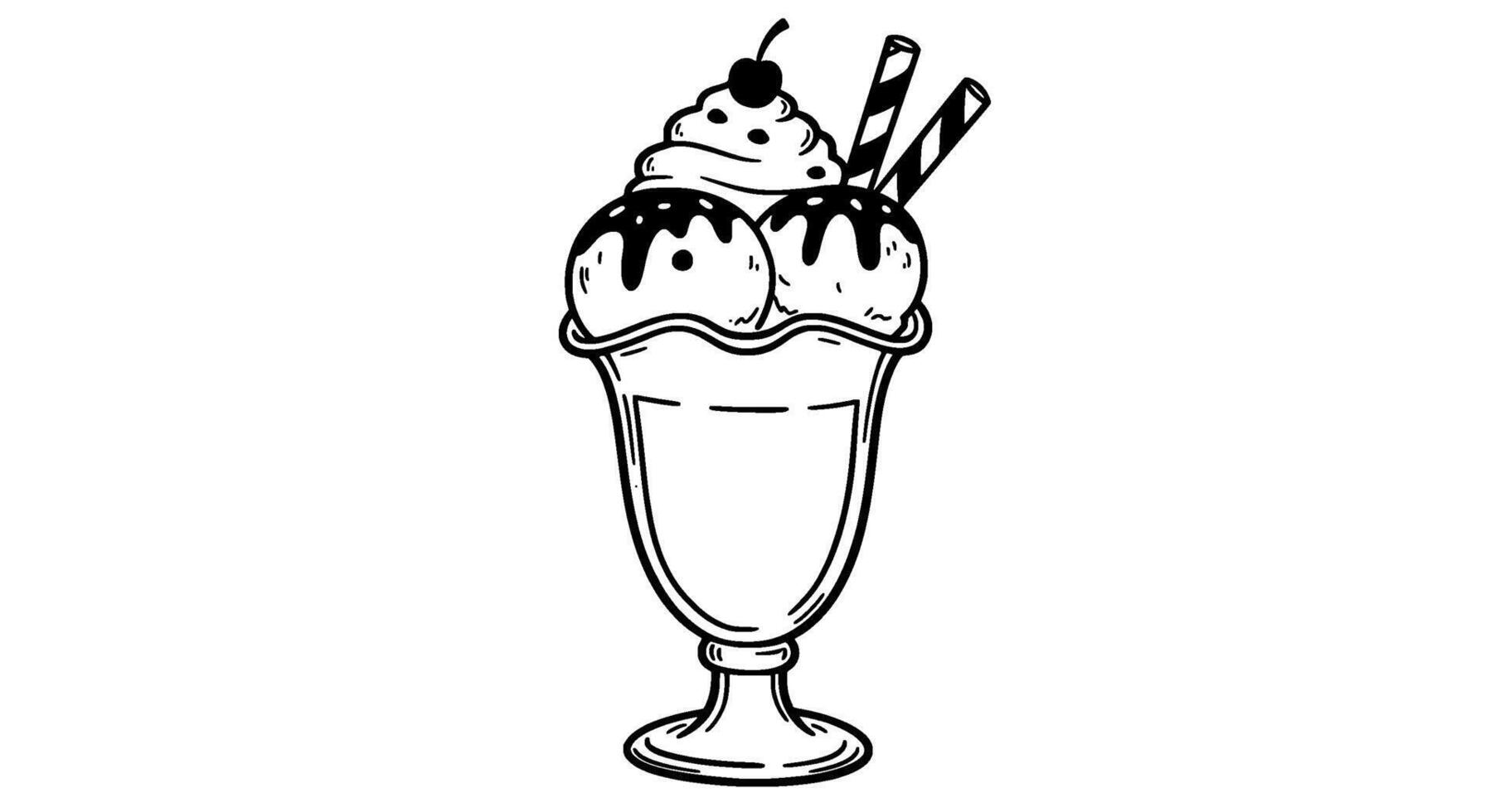 Ice Cream Sundae Black and White Illustration vector
