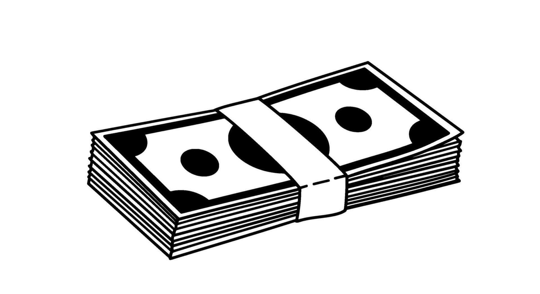 Hand-drawn Stack of Cash, Black and White vector