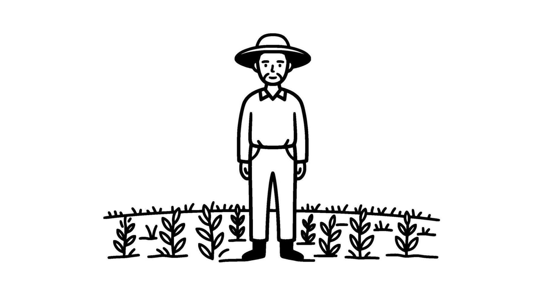 Line Art Farmer in Field vector
