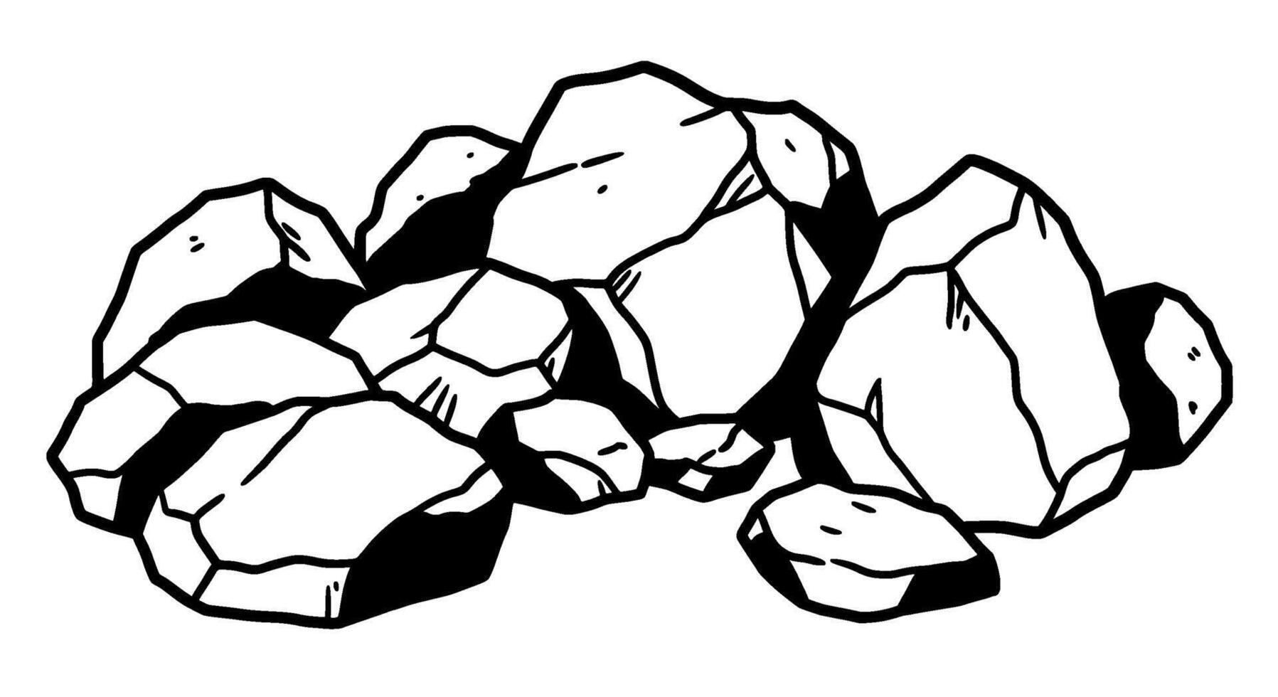 Black and White Cracked Rock Pile Illustration vector