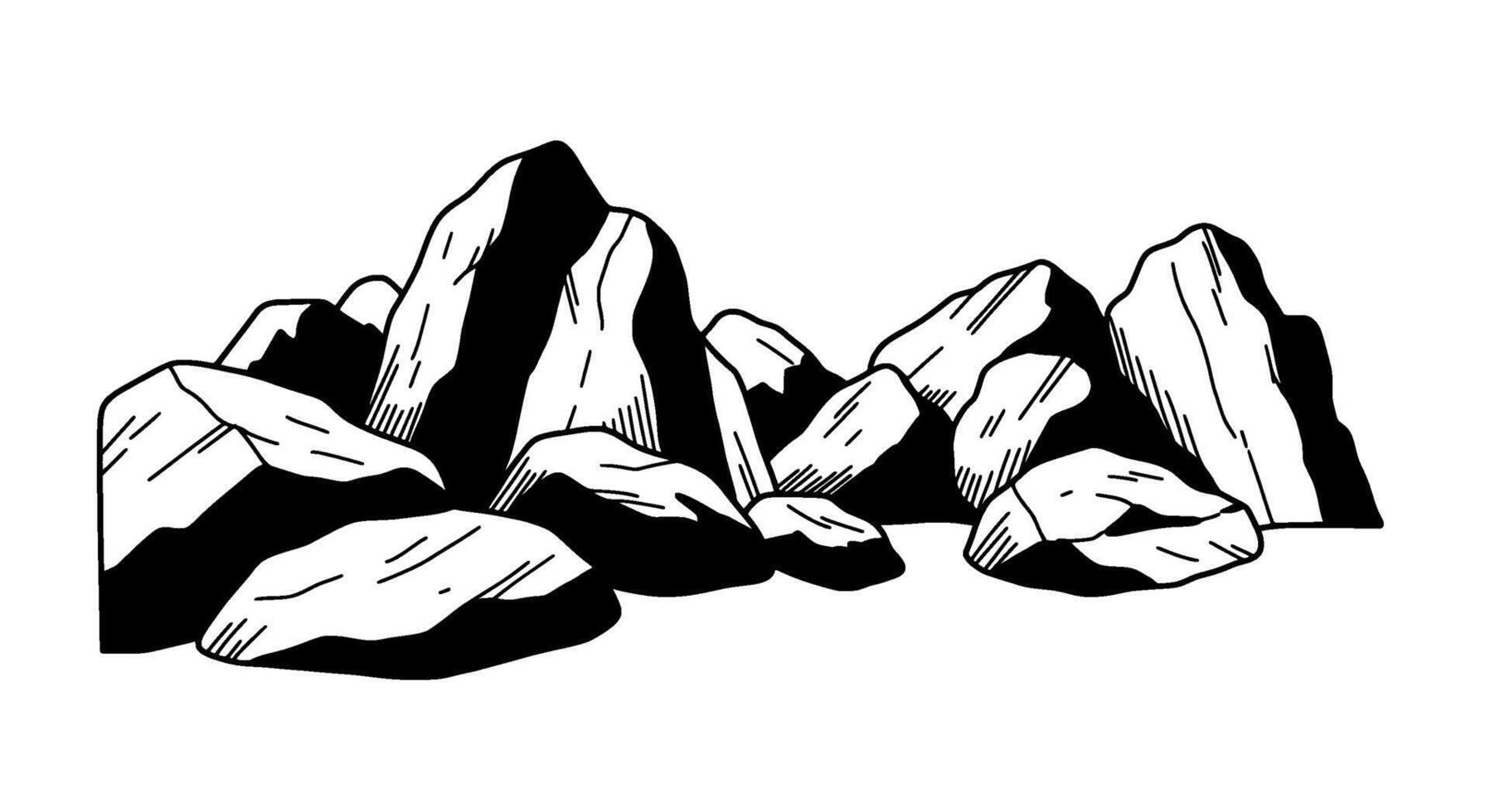Handdrawn Black and White Rocky Landscapealt vector