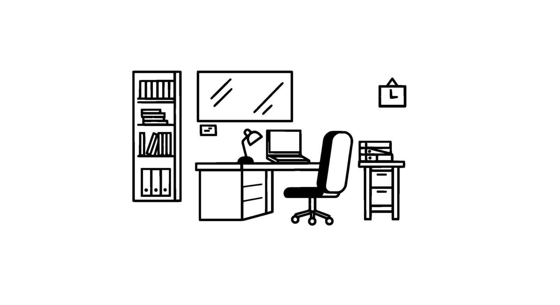 Line Art Home Office Workspace Setup vector