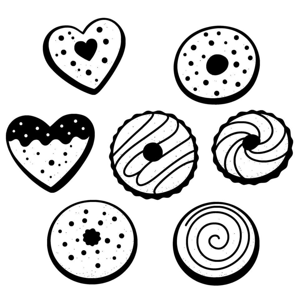 Hand-drawn Doodle Cookies Set Hearts Rounds vector
