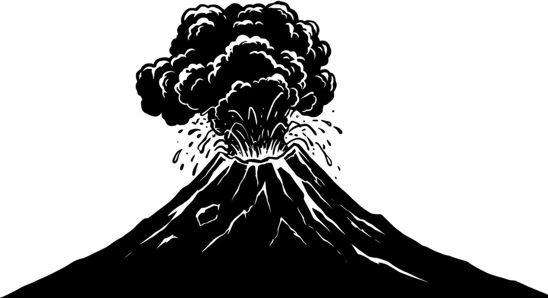 Monochromatic Volcano Eruption Illustration vector