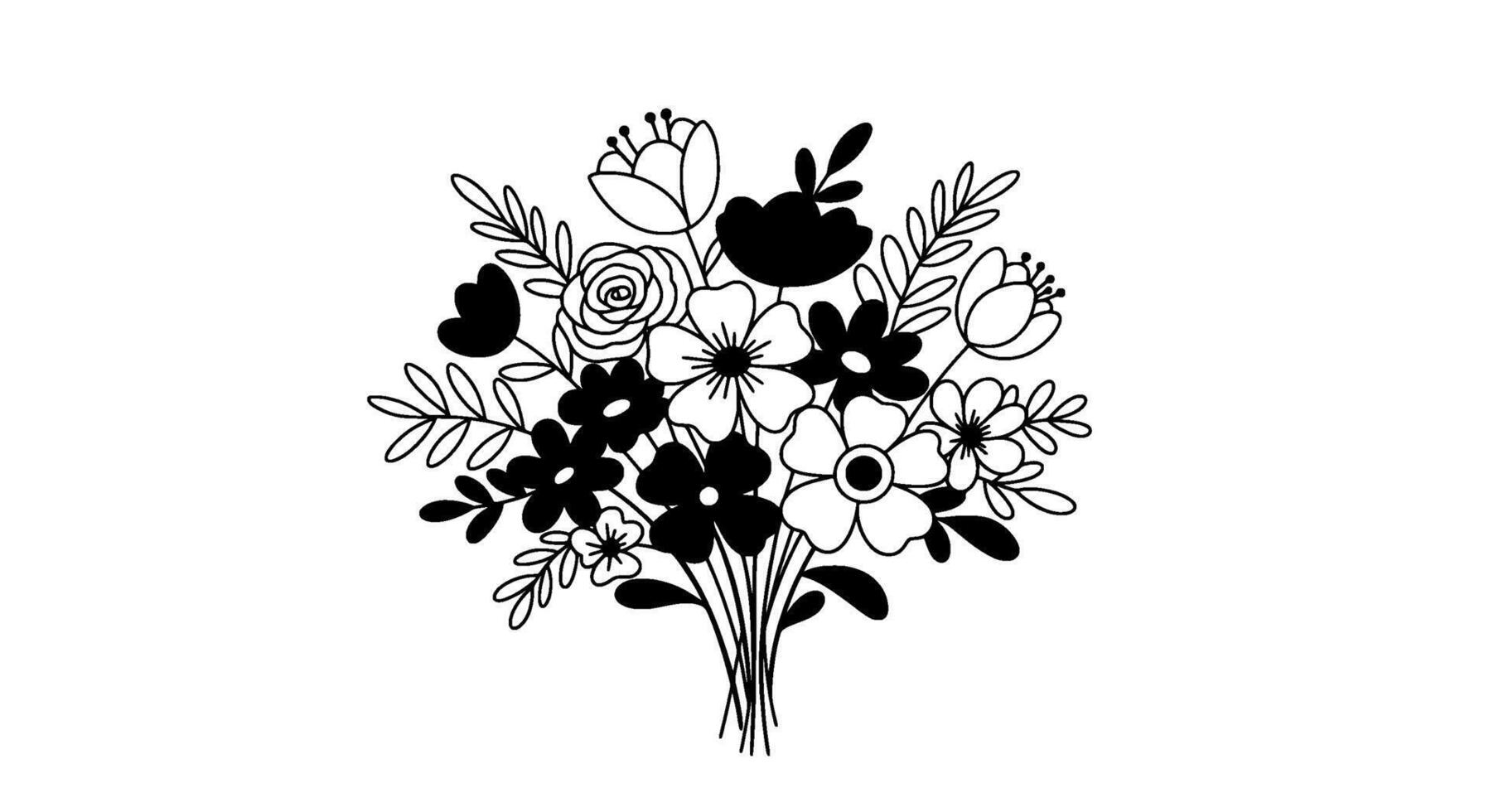Monochromatic Floral Bouquet Illustrationalt vector