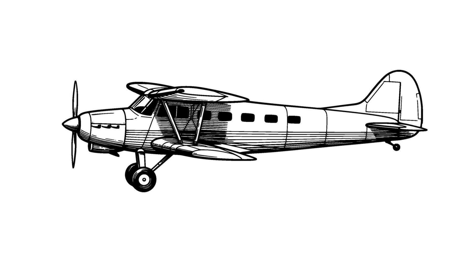 Vintage Biplane Sketch Hand-drawn Classic Aircraft vector