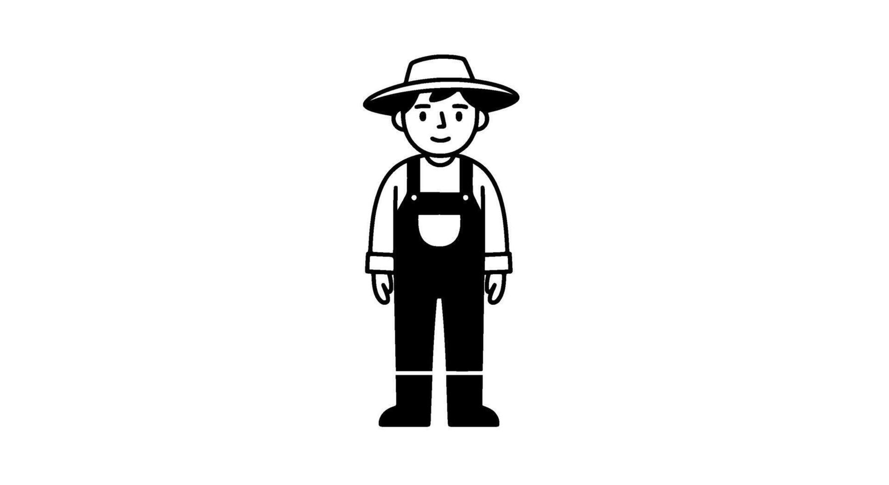 Monochromatic Farmer Icon Bib Overalls and Hat vector