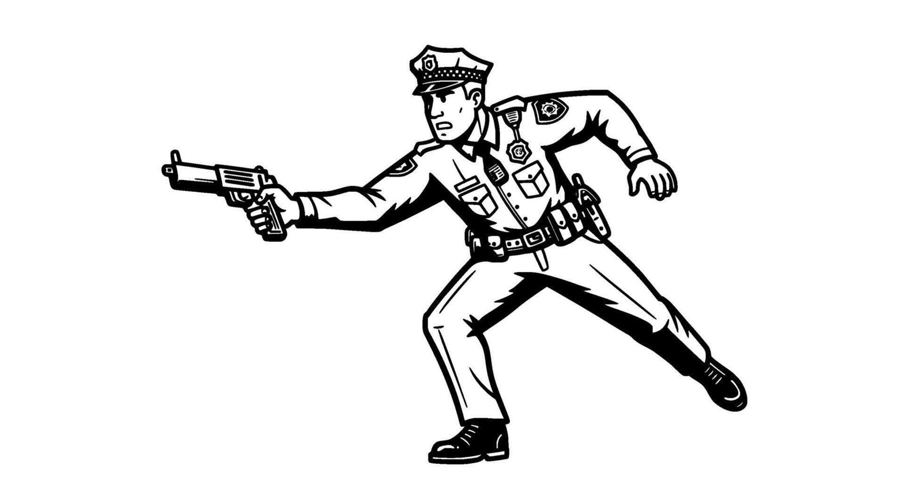 Police Officer in Action Black and White Illustration vector